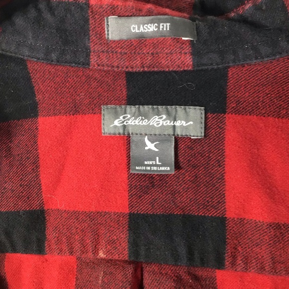 Eddie Bauer Men's Red and Black Plaid Shirt - Picture 4 of 5